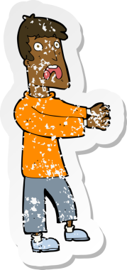 Bir insanın çizdiği korku dolu bir karikatürün gerilimli çıkartması.