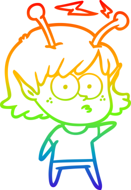 Gökkuşağı gradyan çizgisi bir insan tarafından çizilmiş uzaylı bir kızın çizimi