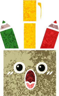 Bir insan tarafından çizilmiş kalem kabının retro illüstrasyon tarzı karikatürü