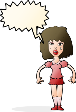 Çizgi filmdeki kız, bir insan tarafından çizilen konuşma balonuyla kavga ediyor.