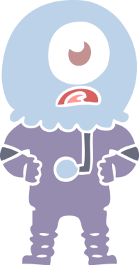 Düz renkli çizgi film Tepegöz uzaylı uzay adamı bir insan tarafından çizildi.