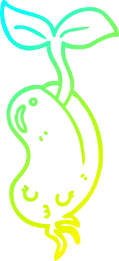 Bir insan tarafından çizilmiş bir çizgi film filizlenen fasulyenin soğuk eğimli çizimi.