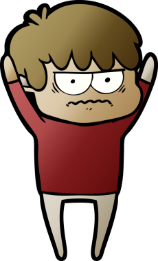 Bir insan tarafından çizilmiş sinirli çizgi film çocuğu.