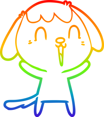 Gökkuşağı gradyan çizimi. Bir insan tarafından çizilmiş şirin bir köpek çizimi.