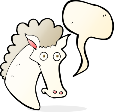 Bir insan tarafından çizilmiş konuşma balonlu at kafası.