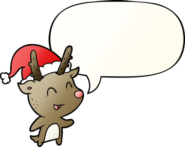 Bir insan tarafından çizilmiş, konuşma baloncuklu, karikatür Noel geyiği.