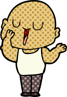 Bir insan tarafından çizilmiş mutlu, kel bir adam.