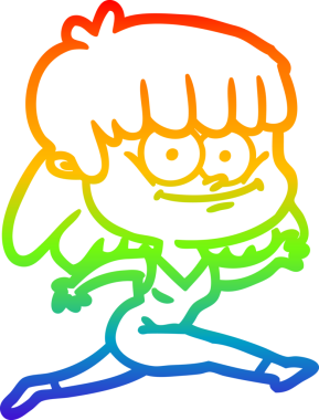 Gökkuşağı gradyan çizimi bir insan tarafından çizilmiş gülümseyen bir çizgi kız çizimi