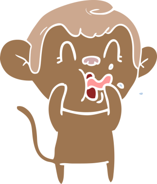 Bir insan tarafından çizilmiş düz renk çizgi film maymunu.