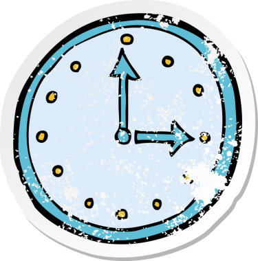 Bir insan tarafından çizilmiş karikatür saat sembolünün gerilimli retro yapıştırması