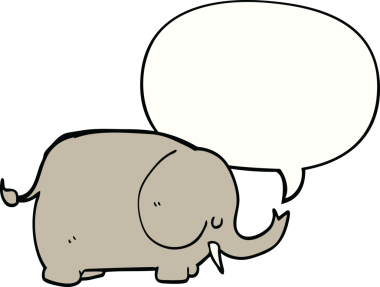 Bir insan tarafından çizilmiş konuşma balonlu bir fil.