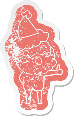 Bir insan tarafından çizilmiş Noel Baba şapkası takan sakallı bir adam.