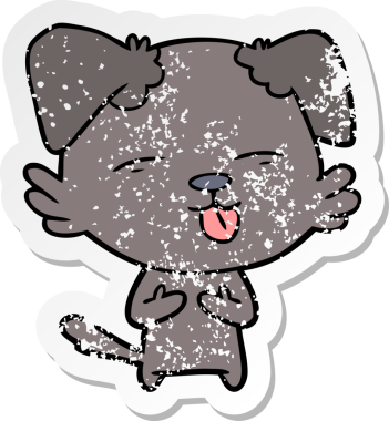 Bir insan tarafından çizilmiş bir köpeğin dertli çıkartması.