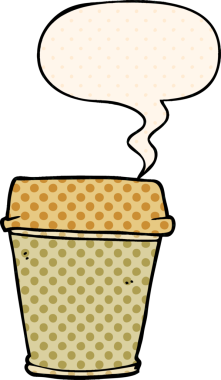 Çizgi roman tarzında bir insan tarafından çizilmiş konuşma balonlu kahveyi dışarı çıkar.