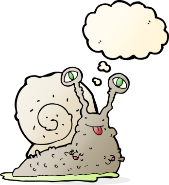 Düşünce baloncuğu insan tarafından çizilmiş iğrenç bir çizgi film sümüklüböceği.