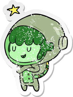 Bir insan tarafından çizilmiş bir uzay kızının sıkıntılı çıkartması.