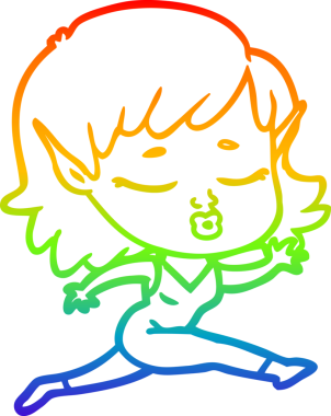 Gökkuşağı gradyan çizgisi bir insan tarafından çizilmiş güzel bir elf kızı çizimi