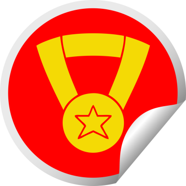 Bir insan tarafından çizilmiş altın madalyanın dairesel kabuk soyma etiketi.