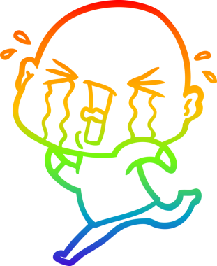 Bir insan tarafından çizilmiş ağlayan kel bir adamın çizgi çizimi.