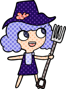 Bir insan tarafından çizilmiş çatallı çiftçi kız.