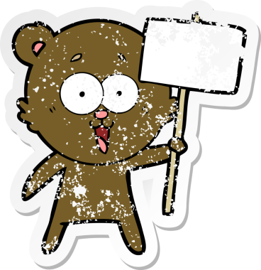 Bir insan tarafından çizilmiş gülen oyuncak ayının sıkıntılı çıkartması.