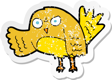 Bir insan tarafından çizilmiş kızgın bir çizgi film kuşunun gerilimli çıkartması.