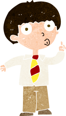 Bir insan tarafından çizilmiş bir sorusu olan karikatür okulu çocuğu.