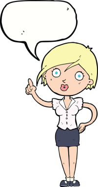 Bir insan tarafından çizilmiş konuşma baloncuğu fikri olan güzel bir kadın.