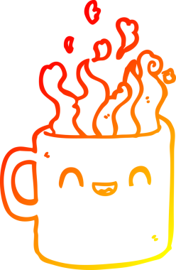 Bir insan tarafından çizilmiş sıcak bir fincan kahvenin sıcak çizgi çizimi