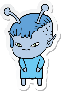 Bir insan tarafından çizilmiş şirin bir uzaylı kızın çıkartması.