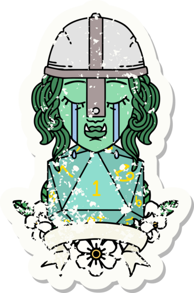 Retro Dövme Tarzı Ağlayan Ork Savaşçısı Karakteri Bir insan tarafından çizilmiş doğal bir D20 rulosu