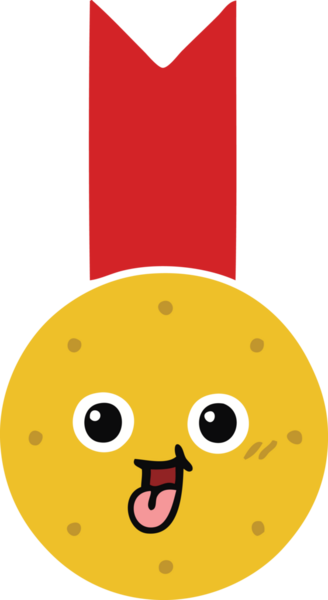 Bir insan tarafından çizilmiş altın madalyanın düz renkli retro karikatürü