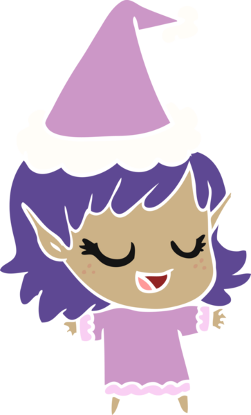 Bir insan tarafından çizilmiş Noel Baba şapkası giyen bir elf kızının çizilmiş mutlu el resmi.