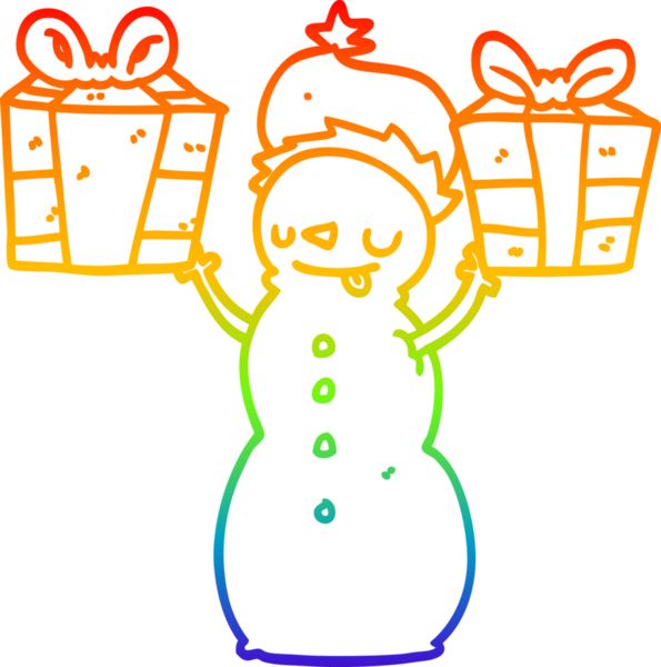 Gökkuşağı gradyan çizgi çizimi bir kardan adam bir insan tarafından çizilmiş