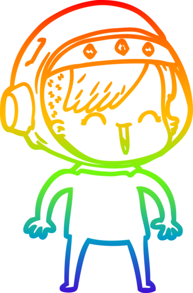 Gökkuşağı gradyan çizimi mutlu bir uzay kızının çizimi bir insan tarafından çizilmiş