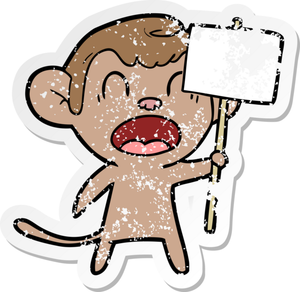 Bir insan tarafından çizilmiş bağıran çizgi film maymunu çıkartması.