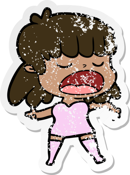 Bir insan tarafından yüksek sesle çizilmiş karikatür kadının sıkıntılı çıkartması.