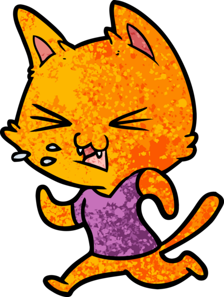 Çizgi film koşan kedi tıslayan bir insan tarafından çizilmiş.