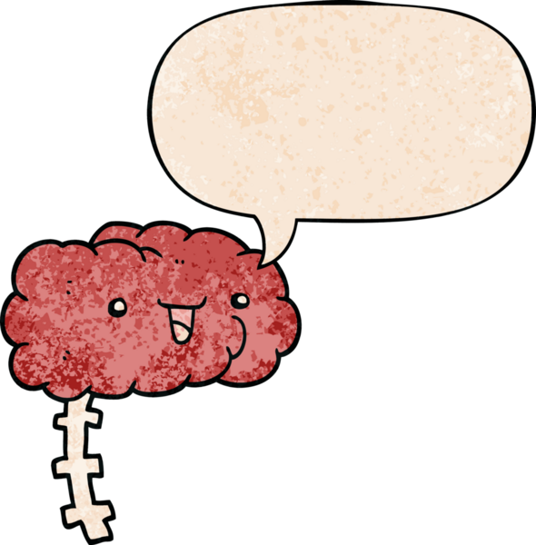 Bir insan tarafından çizilmiş geçmişe dönük konuşma baloncuklu mutlu çizgi film beyni.