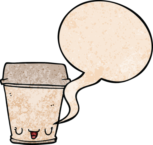 Bir insan tarafından çizilmiş eski moda konuşma baloncuklu çizgi film kahve fincanı.