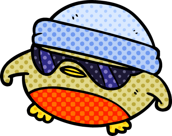 Bir insanın çizdiği güneş gözlüklü robin robin karikatürü.