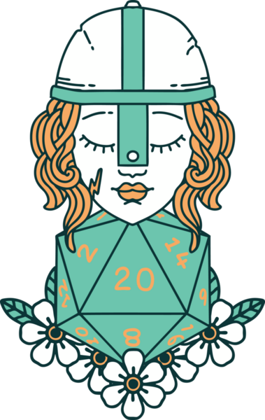 Retro Dövme Tarzı İnsan Dövüşçüsü Doğal 20 D20 zar atışıyla Bir insan tarafından çizilmiş