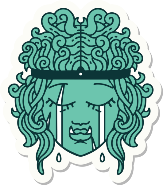 Bir insan tarafından çizilmiş üzgün bir Ork barbar karakterinin çıkartması.