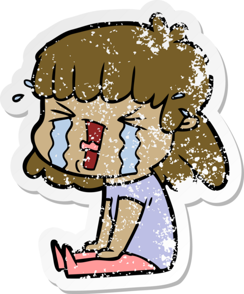 Bir insan tarafından çizilmiş göz yaşları içindeki bir karikatür kadının sıkıntılı çıkartması.