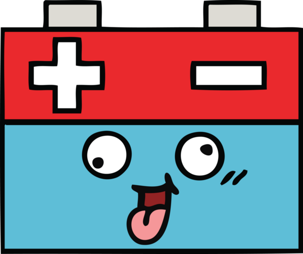 Bir insan tarafından çizilmiş bir araba aküsünün sevimli karikatürü.