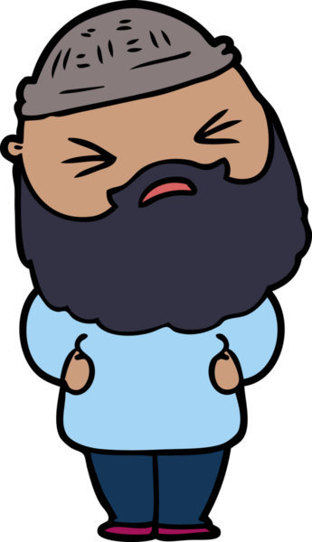 Bir insan tarafından çizilmiş sakallı bir çizgi film adamı.