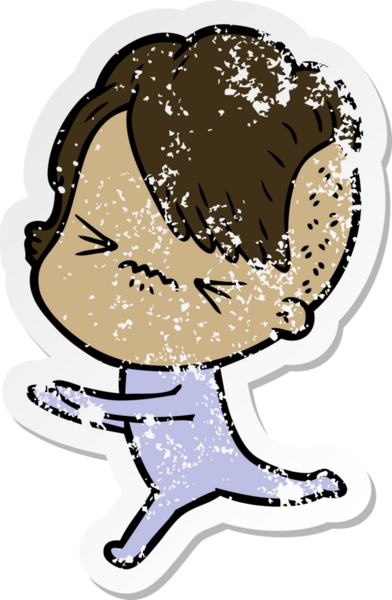 Bir insan tarafından çizilmiş sinirli bir hippi kızın sıkıntılı çıkartması.