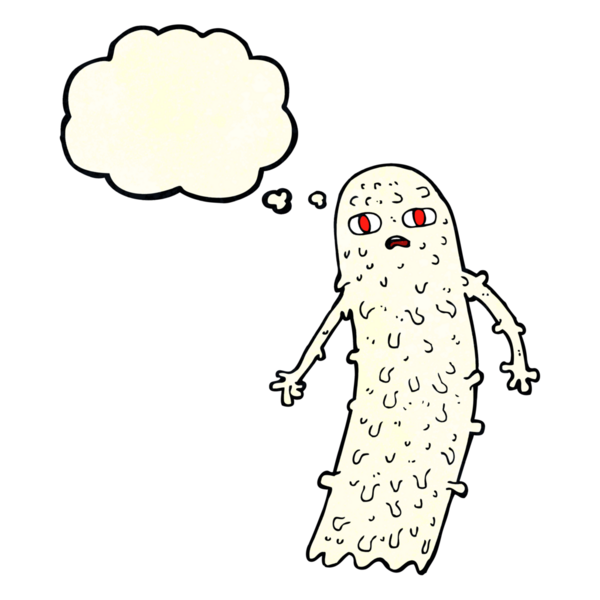 Bir insan tarafından çizilmiş düşünce baloncuklu karikatür hayaleti.