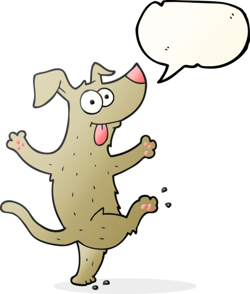 Bir insan tarafından çizilmiş serbest konuşma balonu çizgi film köpeği.