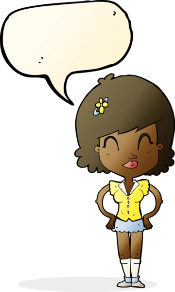 Bir insan tarafından çizilmiş düşünce balonlu mutlu kadın çizgi filmi.